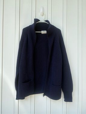 Vintage Ede & Ravenscroft London Ribbed Zip Cardigan Sweater Blue Mens XL Wool